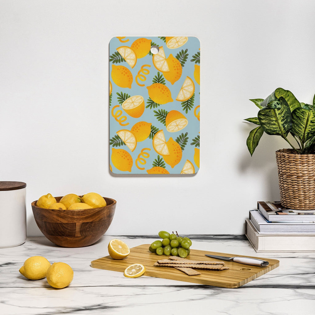 Jessica Molina Lemon Pattern on Sky Blue Cutting Board Rectangle