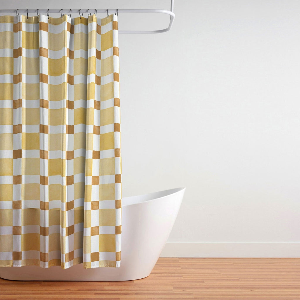 Ninola Design Everyday Artifact Checker Mosaic Tiles Geometry Yellow Shower Curtain