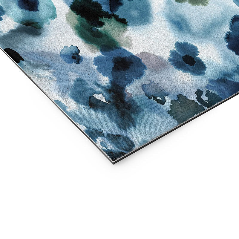 Ninola Design Botanic Retreat Ombre Abstract Watercolor Flowers Blue Navy Welcome Mat