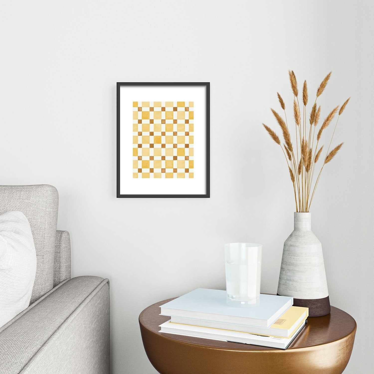 Ninola Design Everyday Artifact Checker Mosaic Tiles Geometry Yellow Metal Framed Art Print