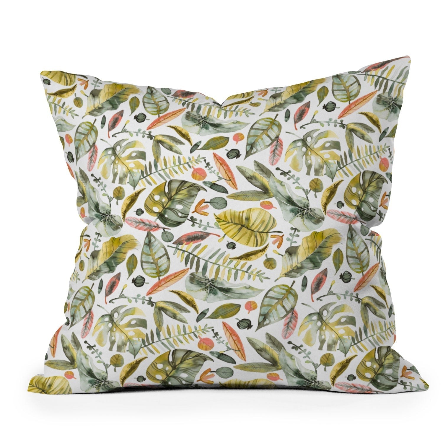 Ninola Design Botanic Retreat Tropical Jungle Leaves Botanical Green Orange Throw Pillow