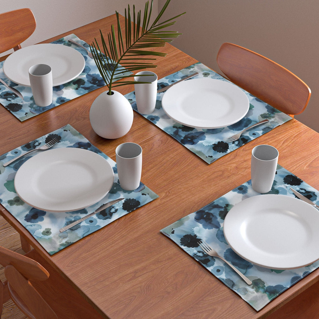 Ninola Design Botanic Retreat Ombre Abstract Watercolor Flowers Blue Navy Placemat