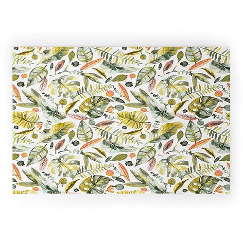 Ninola Design Botanic Retreat Tropical Jungle Leaves Botanical Green Orange Welcome Mat