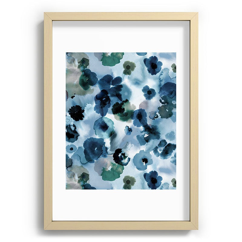 Ninola Design Botanic Retreat Ombre Abstract Watercolor Flowers Blue Navy Recessed Framing Rectangle