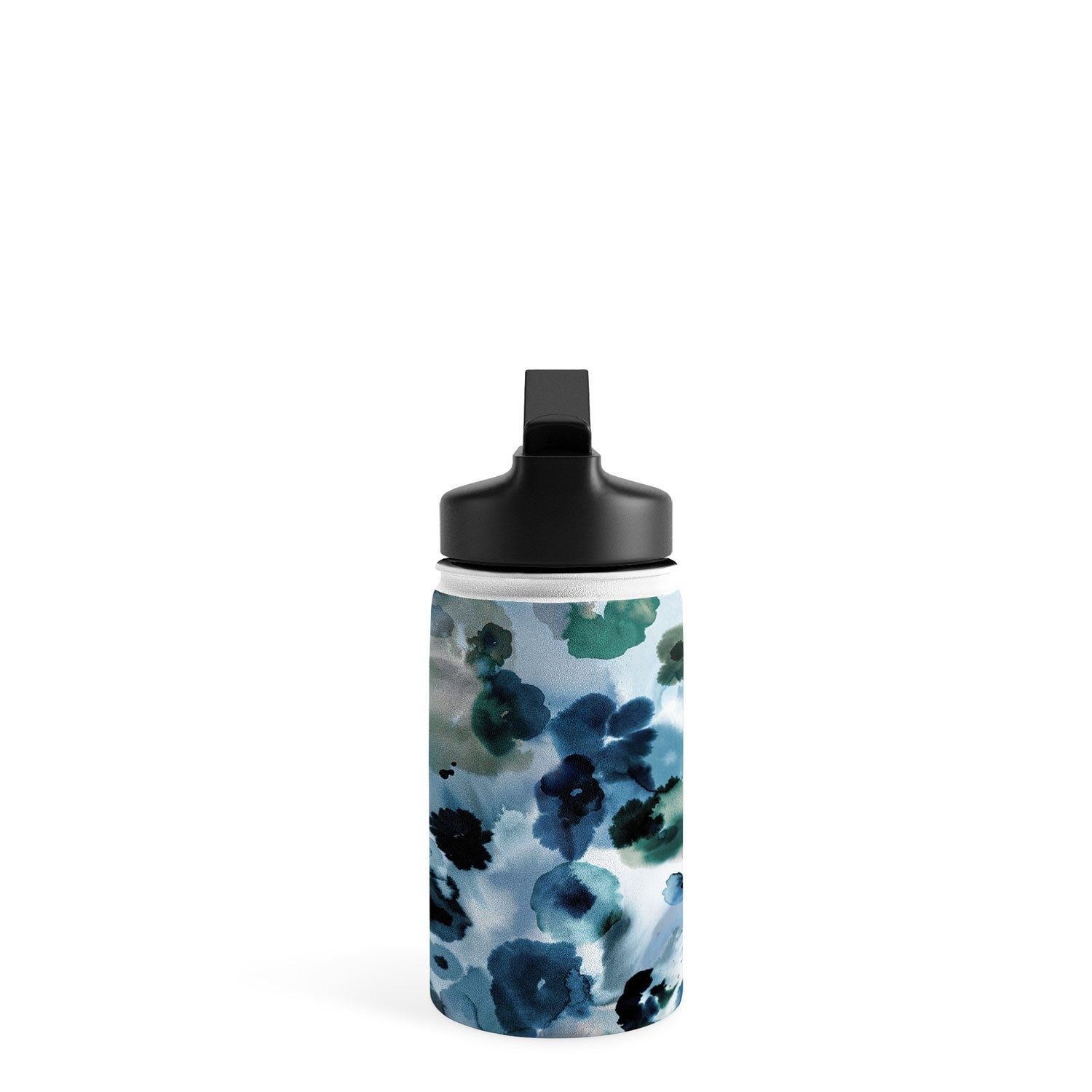 Ninola Design Botanic Retreat Ombre Abstract Watercolor Flowers Blue Navy Water Bottle