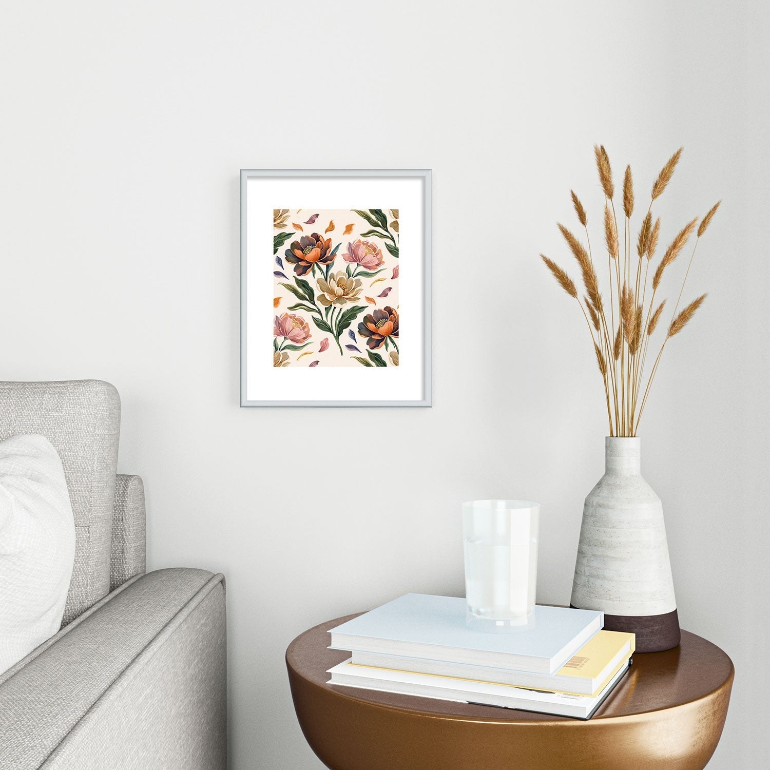 Marta Barragan Camarasa Hand Painted Peony Florals Metal Framed Art Print