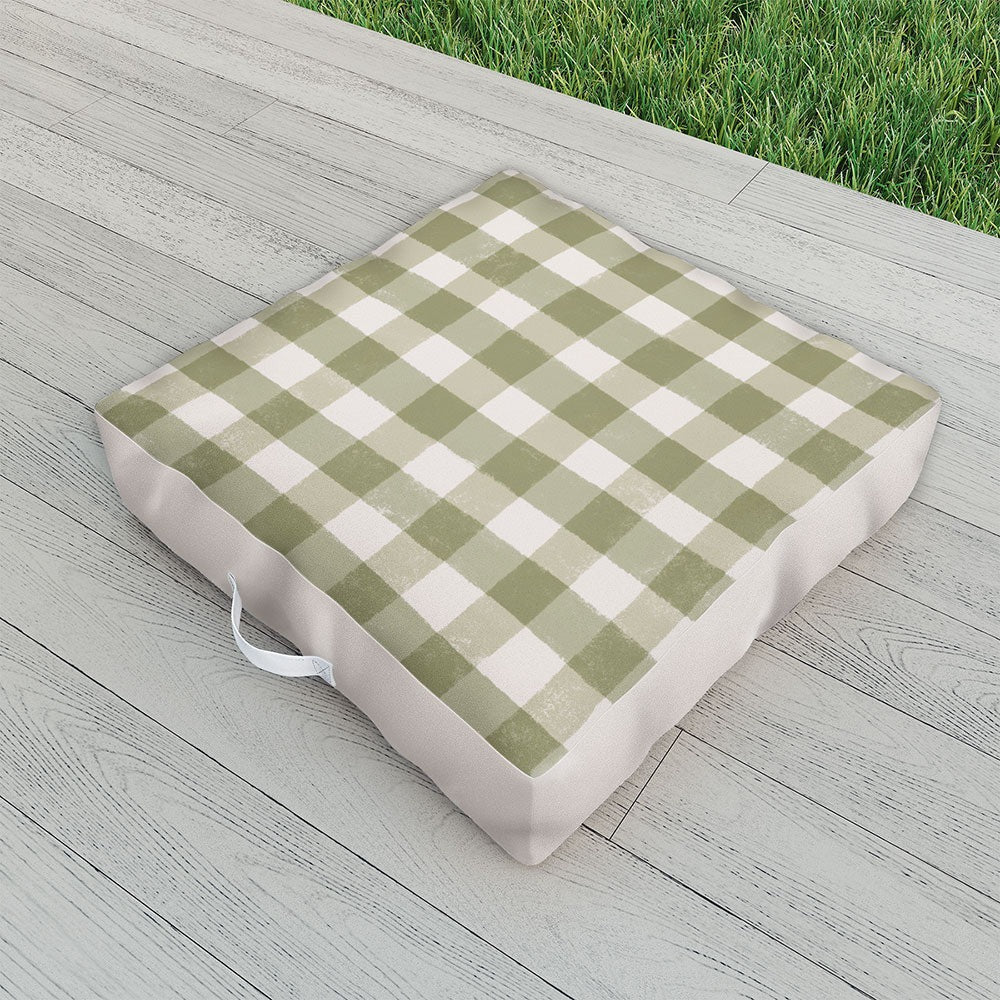 Menina Lisboa Rustic Green Plaid Outdoor Floor Cushion
