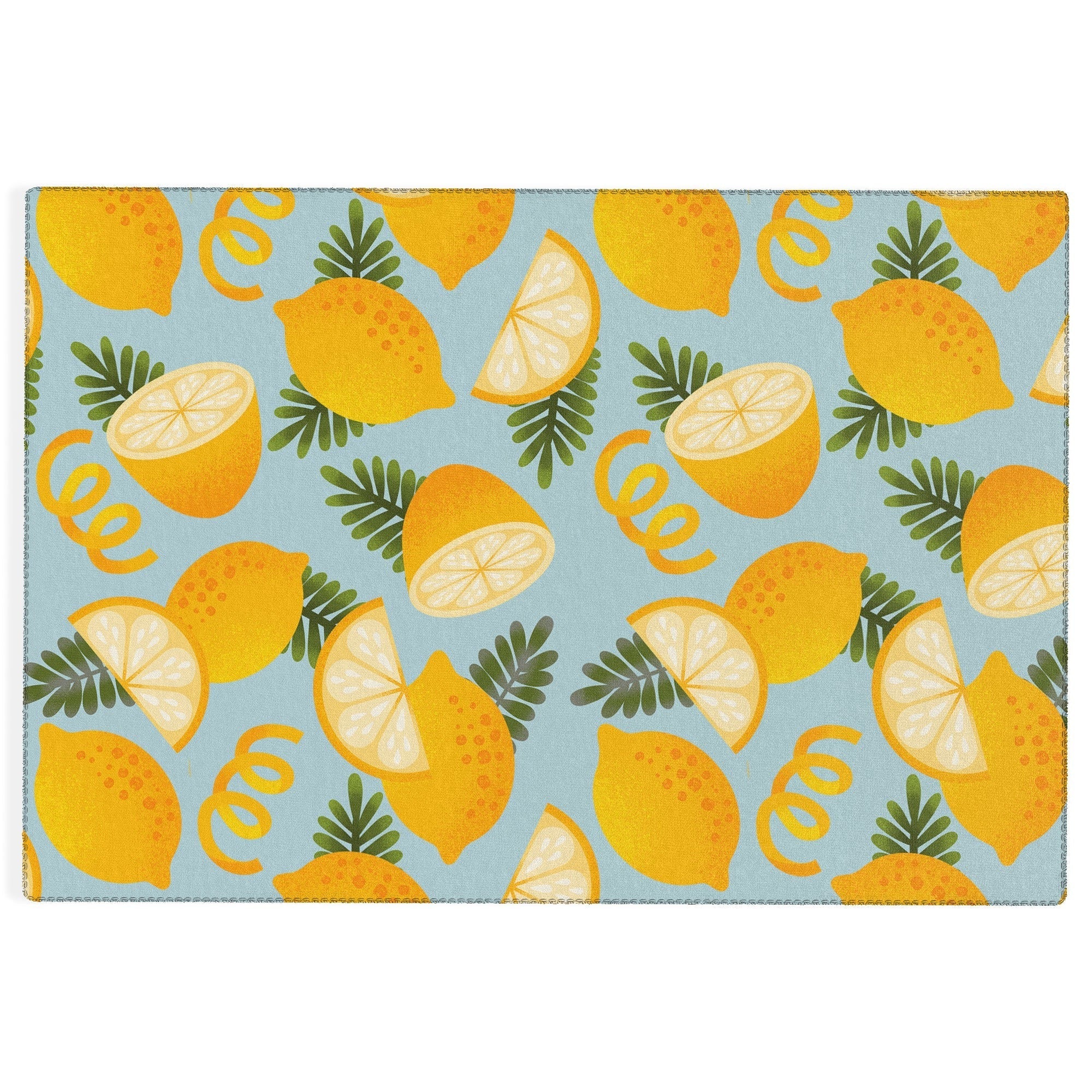 Jessica Molina Lemon Pattern on Sky Blue Outdoor Rug
