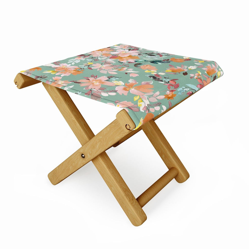 Ninola Design Botanic Retreat Floral Oleander Whimsical Teal Green Folding Stool