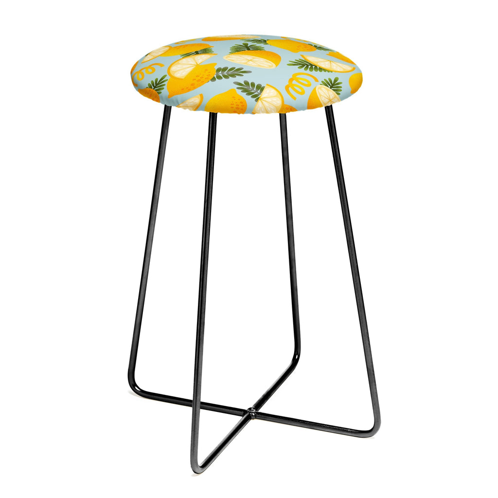 Jessica Molina Lemon Pattern on Sky Blue Counter Stool
