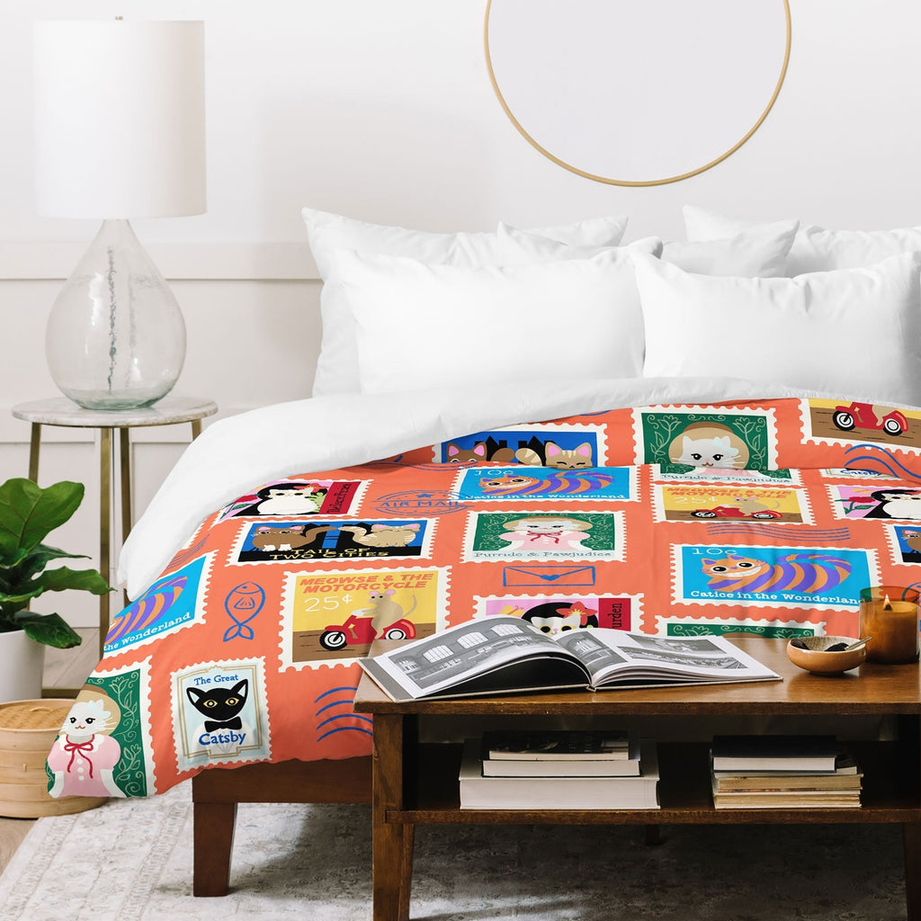 Design by Spark Classic Book Cat Stamps Duvet Cover