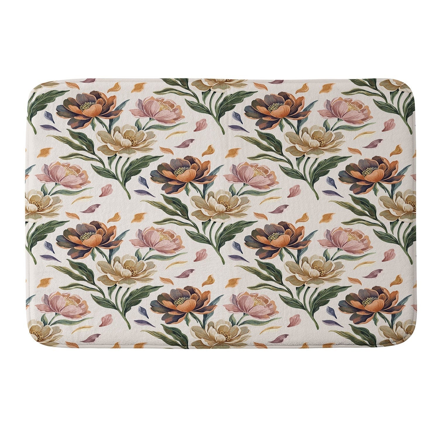 Marta Barragan Camarasa Hand Painted Peony Florals Memory Foam Bath Mat