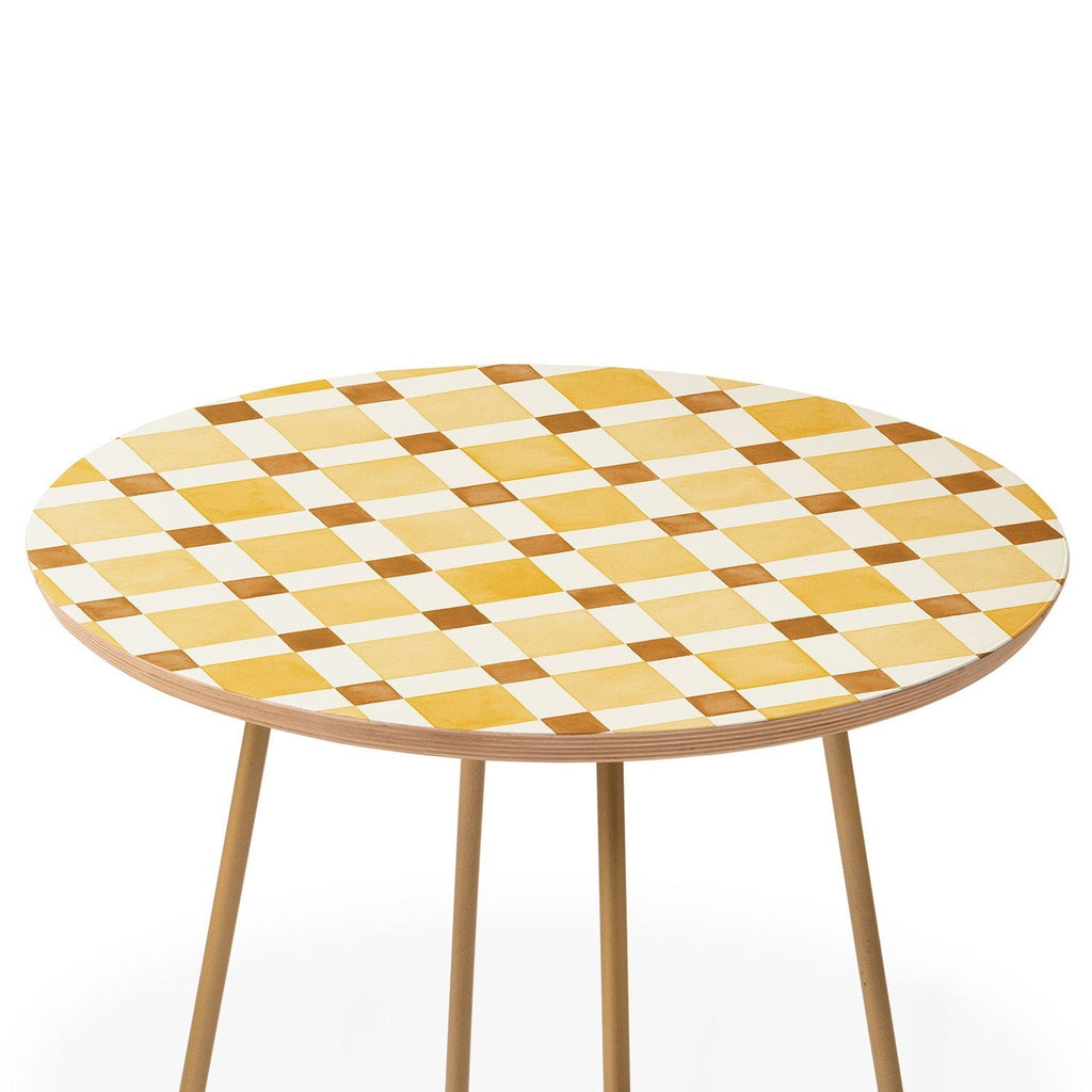 Ninola Design Everyday Artifact Checker Mosaic Tiles Geometry Yellow Round Side Table