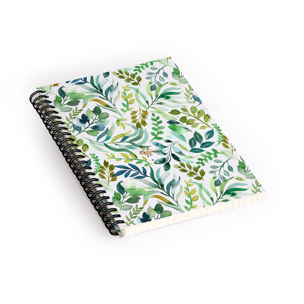Ninola Design Botanic Retreat Loose Botanical Leaves Watercolor Green Spiral Notebook