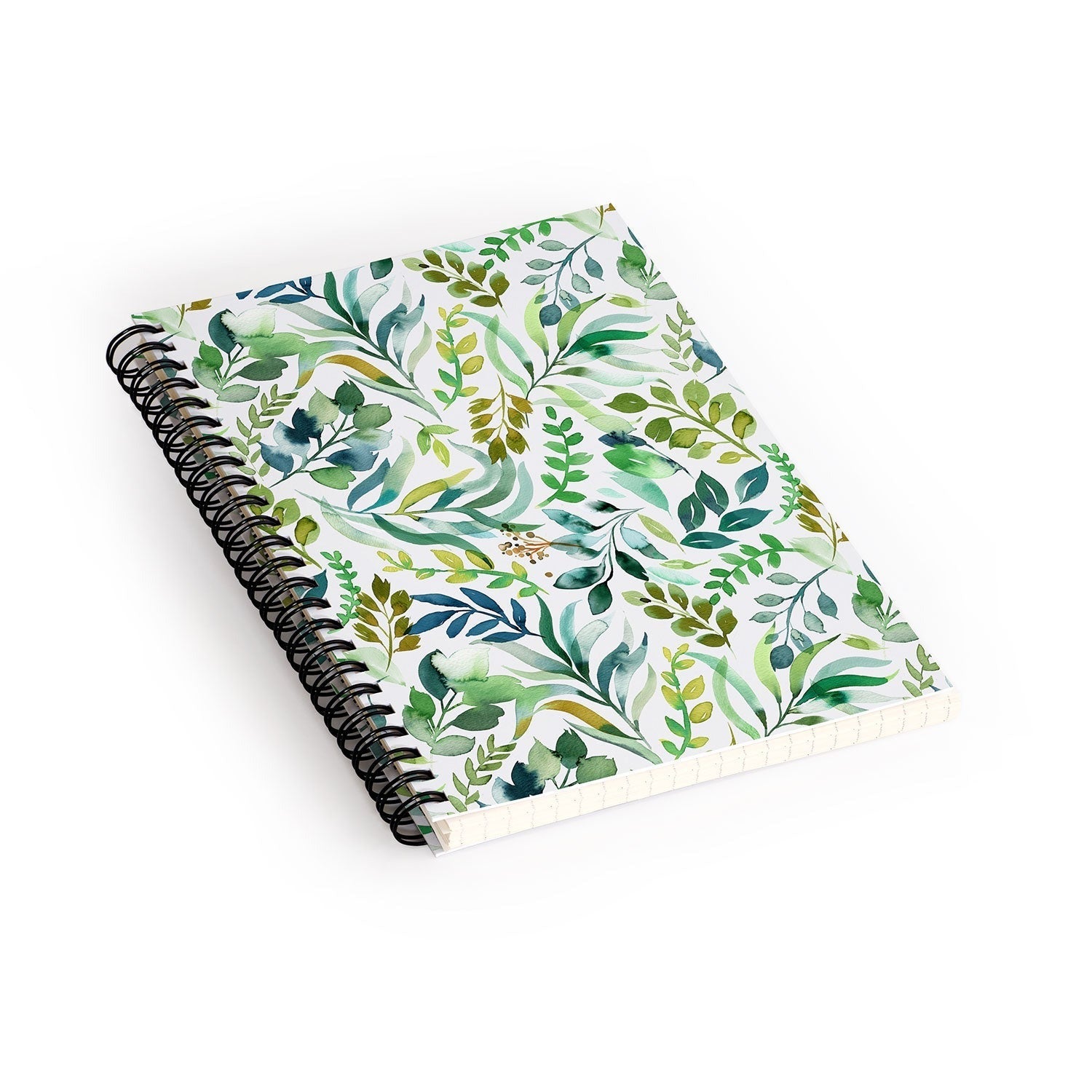 Ninola Design Botanic Retreat Loose Botanical Leaves Watercolor Green Spiral Notebook