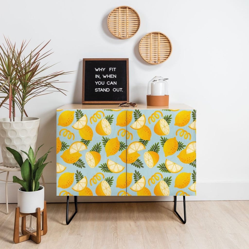 Jessica Molina Lemon Pattern on Sky Blue Credenza
