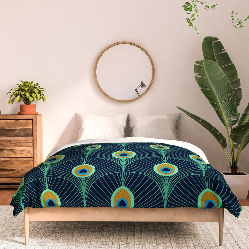 Design by Spark Peacock Deco Feathers Comforter