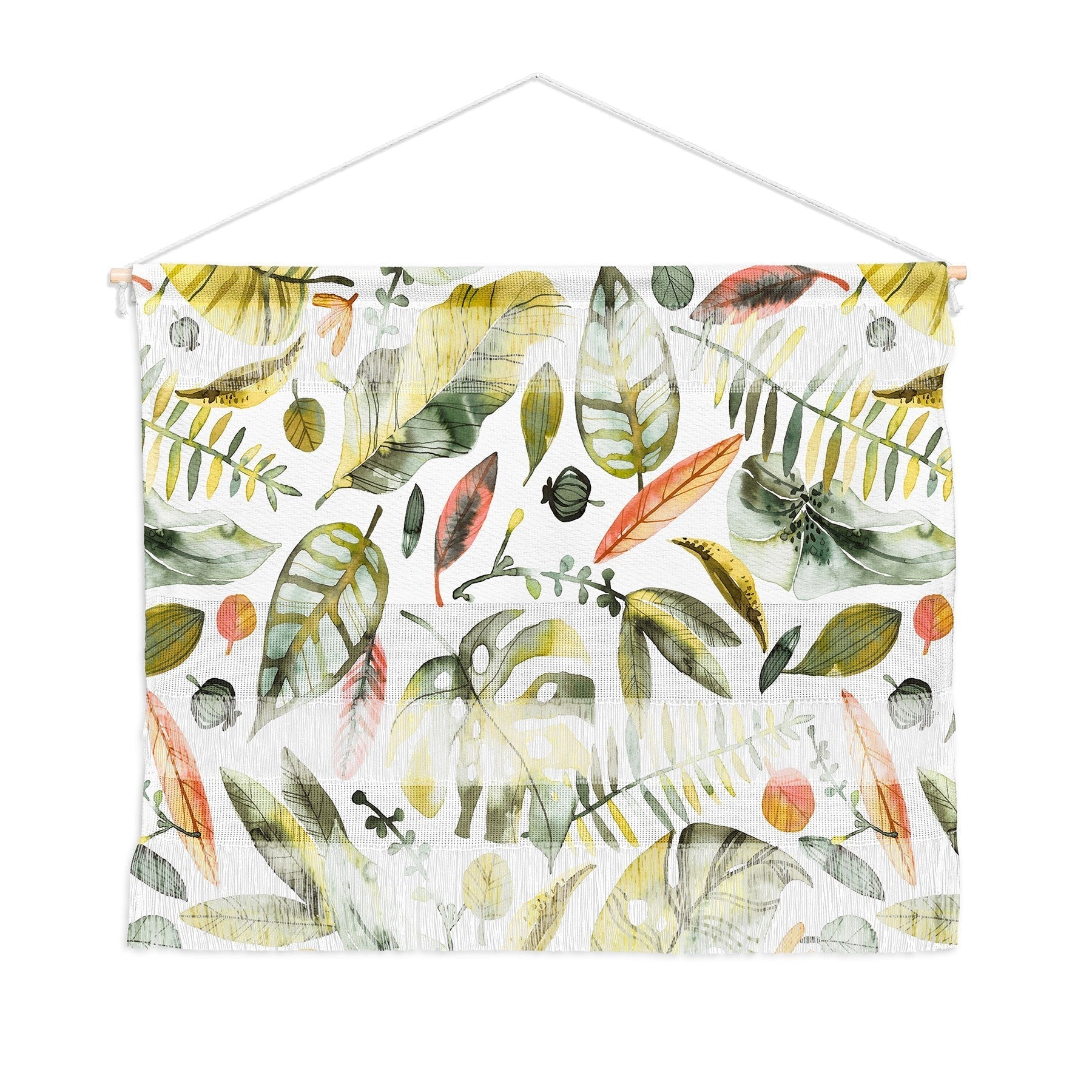 Ninola Design Botanic Retreat Tropical Jungle Leaves Botanical Green Orange Wall Hanging Landscape