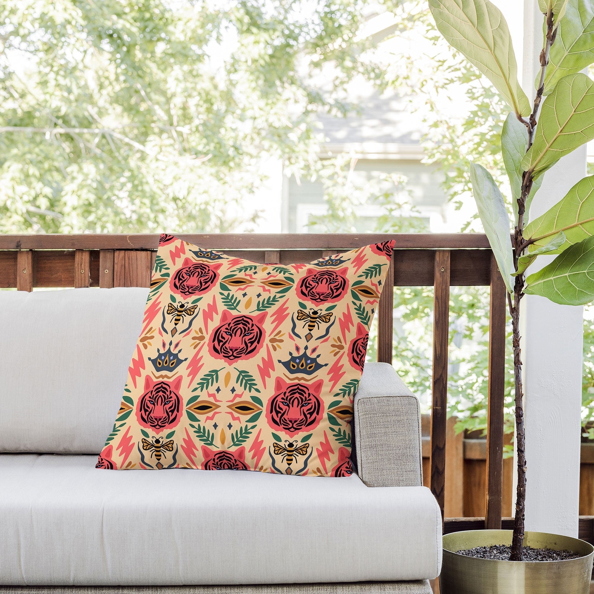 Design by Spark Tigress Queen Bee Outdoor Throw Pillow