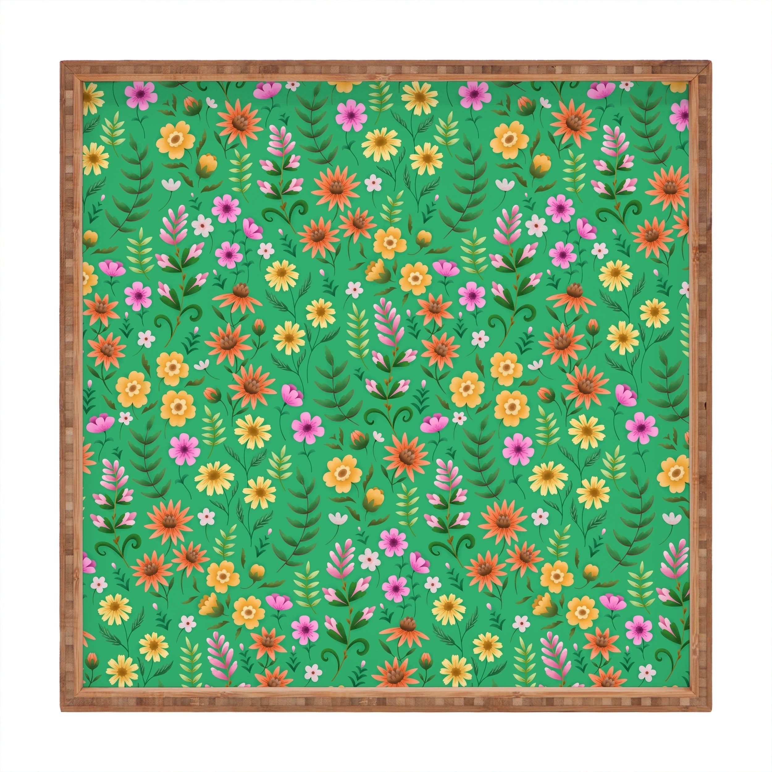 Pimlada Phuapradit Ditsy Spring Floral Green Square Tray