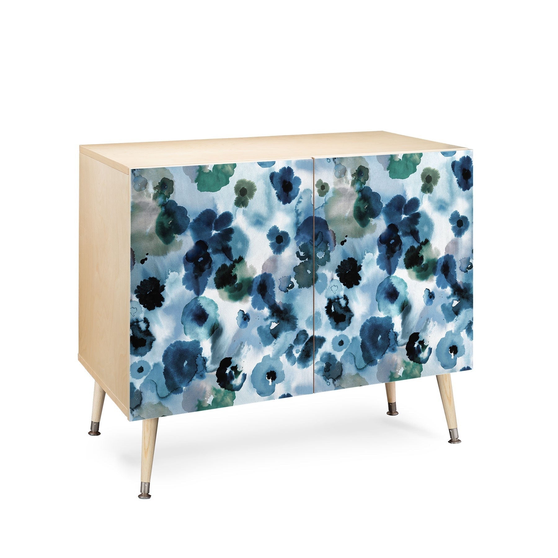 Ninola Design Botanic Retreat Ombre Abstract Watercolor Flowers Blue Navy Credenza
